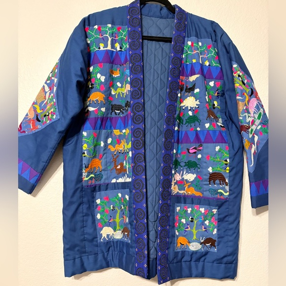 Beautiful Hmong Wearable Art Hand Embroidered Farming Story Cloth Jacket/ Cardi